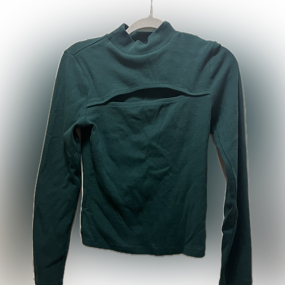 Gap Green Ribbed Mock Neck Cut Out Top